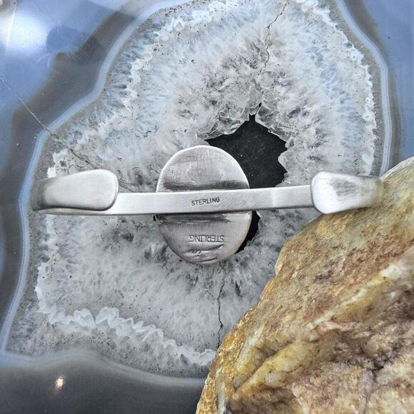 Native American Sterling Oval Orange Spiny Oyster Decorated Bracelet For Women - Picture 7 of 10